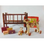Vintage toy collection including pull along articulating dog, 1950s pull along Mickey Mouse '