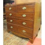 A Georgian mahogany chest of three long and two short drawers, the caddy top with chequered string