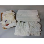 Collection of white linen; three 19th century christening gowns with long lengths, short sleeves,