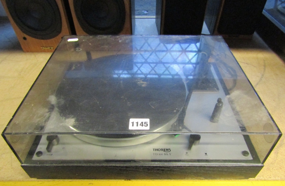 A Thorens TD 166 Mk V record player with hinged lid