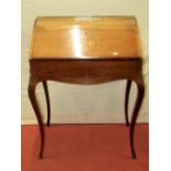 Victorian rosewood ladies writing desk, the fall flap with floral marquetry detail enclosing three