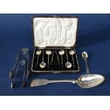 A mixed collection of various silver spoons to include a Scottish silver fiddle pattern table spoon,