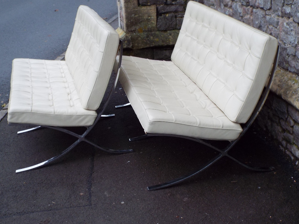 After Mies Van Der Rohe (1886-1969) - 'Barcelona' pair of sofas, in cream leather on chrome frames - Image 4 of 5