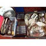 A collection of silver plated wares including a gallery tray, entree dish and cover, further serving