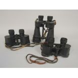 Three pairs of British binoculars to include Ross Bino Prism No 5 MKII 7 x 50, Barr & Stroud CF5 6 x