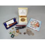 Parker Duofold fountain pen, Accurist wristwatch and case, odd coinage, Millennium coin set £2-1p