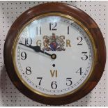 Oak cased 11.5 inch wall clock, with Arabic numerals and polychrome crest for George IV; together