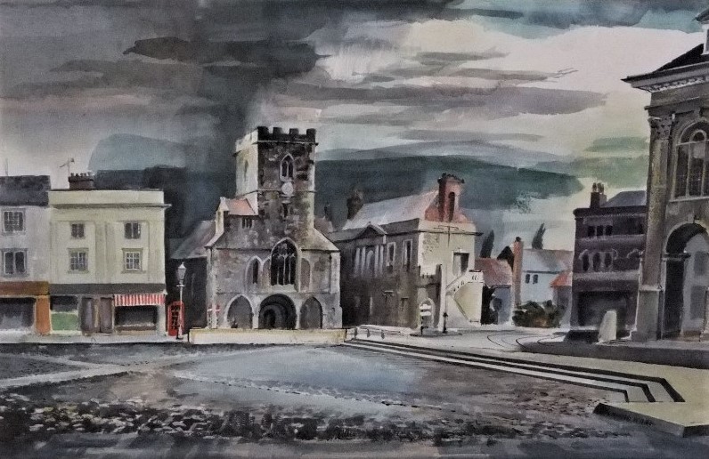 Kenneth Wade (British 20th century) - Market Square, Abingdon, watercolour on paper, signed and with