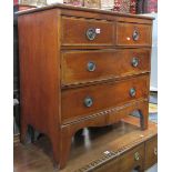 A small 19th century mahogany bedroom chest of two short over two long drawers, with satinwood
