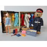 1960s Barbie Travel Wardrobe with two Barbie dolls (hair has been cut) and a collection of