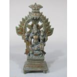 Small Asian 19th century bronze character group of a deity, made up of interlocking pieces
