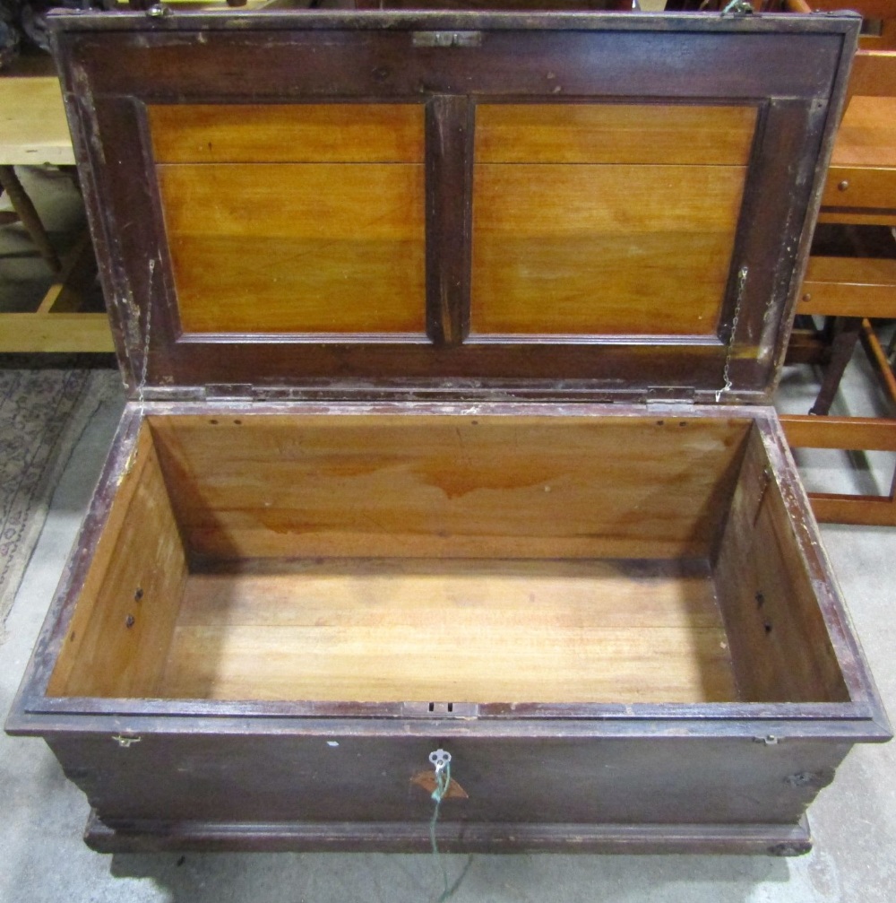 A 19th century travelling trunk with steel banded corners, carrying handles, etc - Image 2 of 2