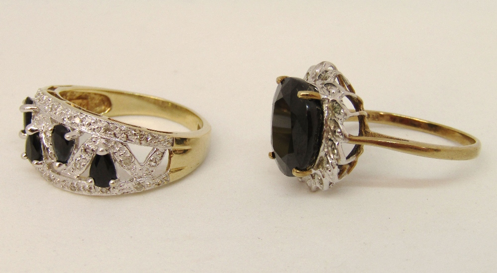 Two 9ct blue spinel and diamond dress rings to include a stylised example set with pear cut - Image 2 of 2