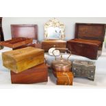 A miscellaneous collection of 19th century and later boxes including a Regency rosewood