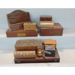 A collection of boxes including a late 19th century Tyrolean box with carved detail and Edelweiss