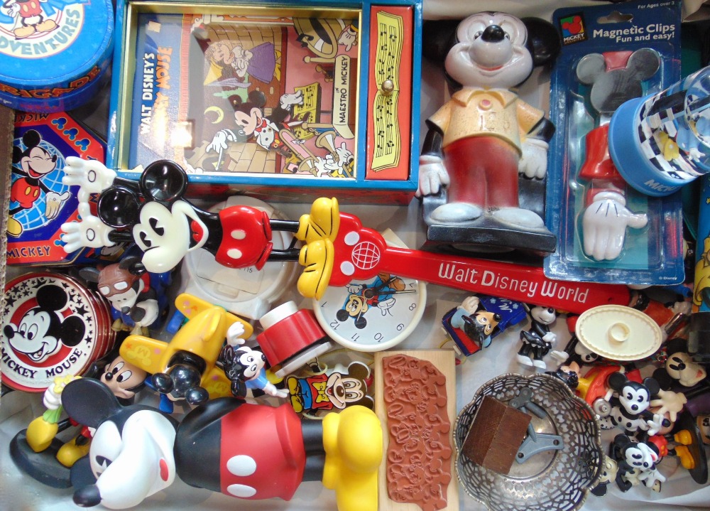 Three boxes of Mickey Mouse merchandise including umbrellas, clocks, games, mug and mat set, small - Image 2 of 2