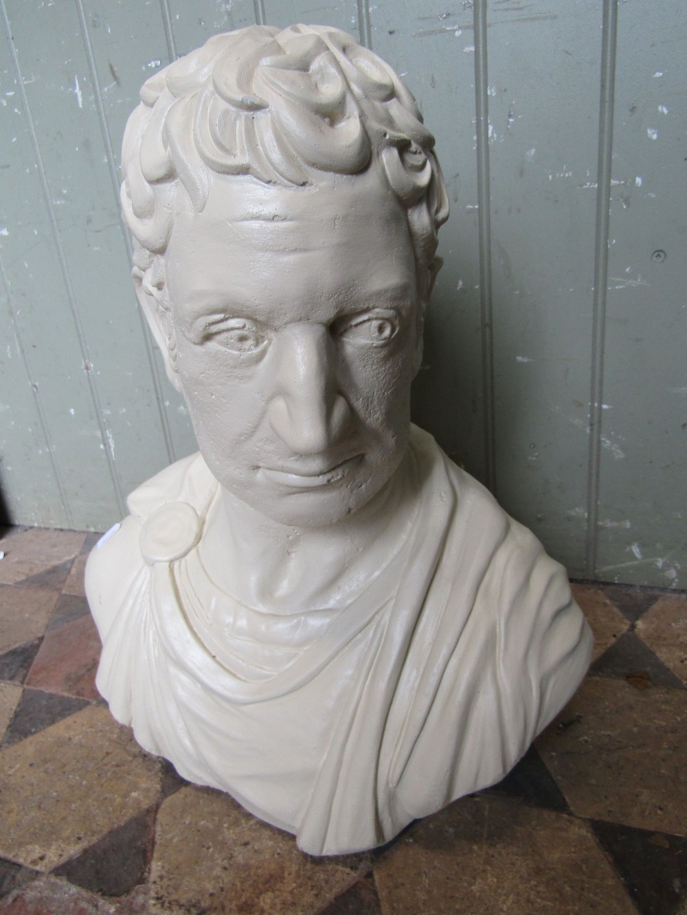 A composition stone head and shoulder bust of a classical male character with painted finish, 48 - Image 2 of 3