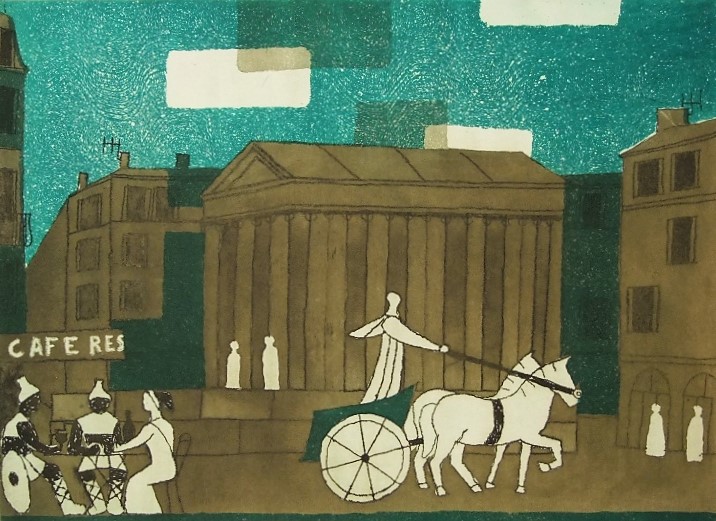 Julian Trevelyan (1910-1988) - 'Nimes', signed, etching with aquatint, Artists Proof, 35 x 48cm,