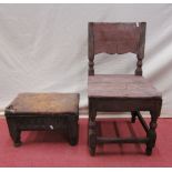 A small old English oak side chair with solid seat and back, turned supports and traces of painted
