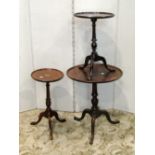 A small 19th century mahogany tripod table with circular dish top, together with two later