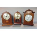Three Edwardian two train lancet mantel clocks