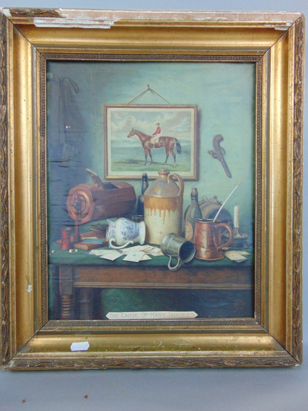 19th century naive study of a Chestnut hunter horse, 52 x 63 cm, framed; together with a Pears print - Image 2 of 4