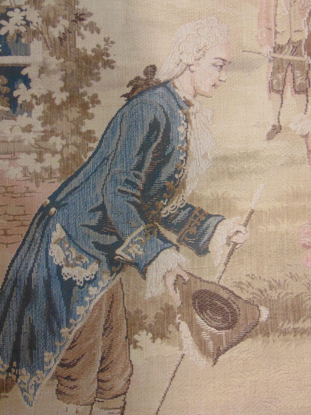 Machine woven continental tapestry panel, 1.85 x 1.25 m depicting the meeting of a gentleman and - Image 2 of 3