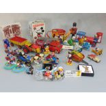 Three boxes of Disney merchandise including matchbox toys, Mickey's Bank money box, books, cigarette