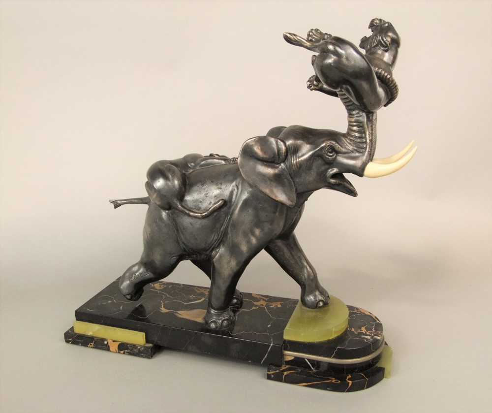 Irenee Rochard (1906-1984, French) - Good cast spelter figural character group of an elephant - Image 2 of 6