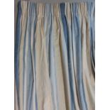 One pair bespoke made curtains in Laura Ashley 'Awning Stripe Sea Spray' fabric, in linen/cotton,