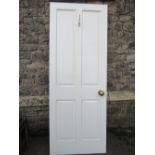 Two similar internal quarter fielded panelled doors with painted finish, one hardwood, the other