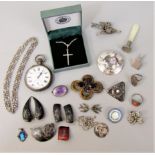 Collection of mainly silver costume jewellery to include a Charles Horner brooch of rounded