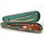 A violin case and two bows, the Maidstone John G Murdoch Co Ltd London, timber case similarly