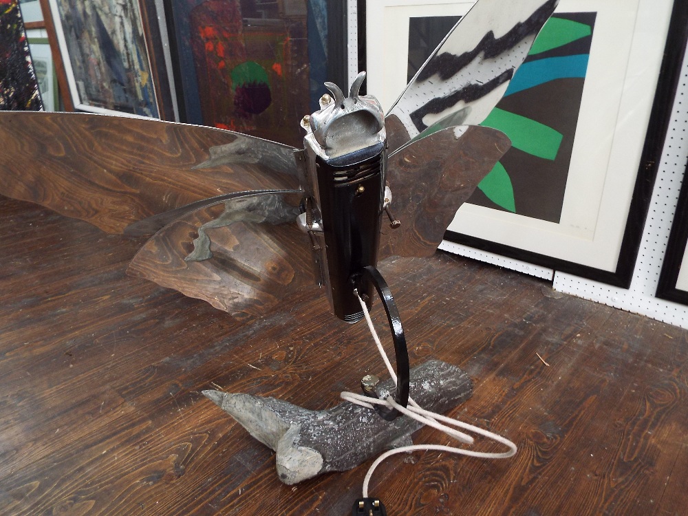 Art deco polished chrome novelty floor standing lamp/heat lamp in the form of a butterfly on a - Image 2 of 3