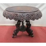 An Anglo Indian hardwood occasional table, the circular top with heavily carved borders and