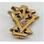 14k cast monogram brooch centrally set with a diamond, inscription verso 'K.R.Stoker Dec 8 1934',
