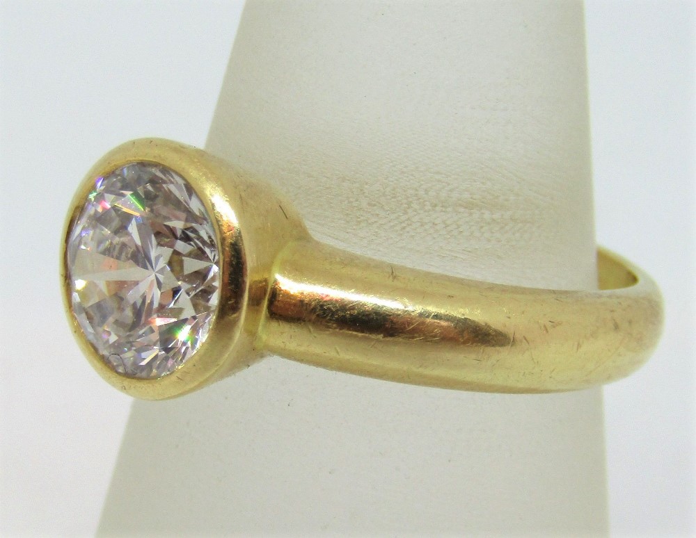 18ct bezel set diamond solitaire ring, the stone 2cts approx, size M/N, 7.7g, with a 1999 HRD - Image 2 of 5