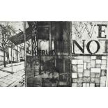 B* S* Costall? (20th century) - Urban landscape with lettering and geometric shapes, signed, black