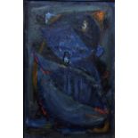 Alfred? - Abstract study with thick impasto of blue red and orange, indistinctly signed, oil on