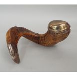 A 19th century snuff mull with plated mounts, the cover inscribed North Berwick Stacks, divided by
