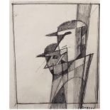 Margaret Geddes (B.1914) - 'Two Heads', signed, pencil on paper, 17 x 14cm, framed