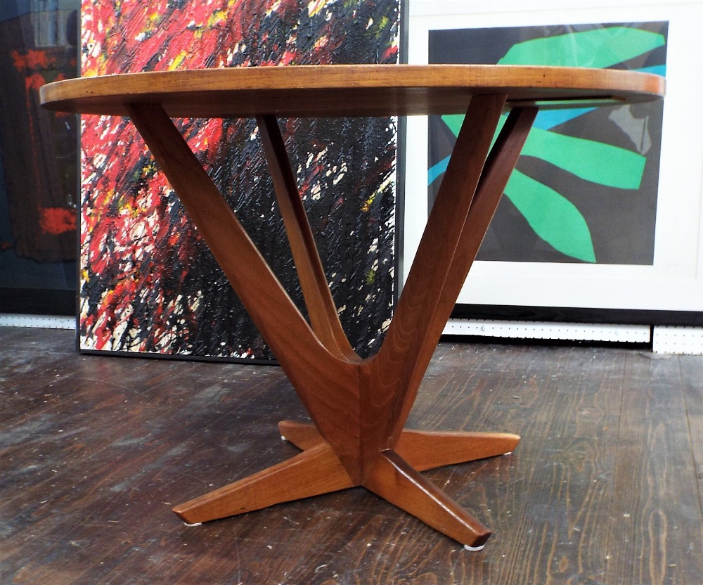 Gorg Jensen for Kubus - teak 'Starburst' occasional/wine table, the sunburst top upon a stylised - Image 2 of 4