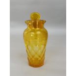 John Walsh Walsh citrine glass spirit decanter and stopper with facet cut decoration and etched