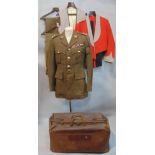 Mixed lot including post war dress and service uniforms for the Leicestershire regiment with badges,
