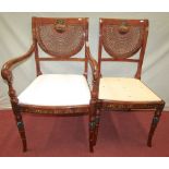 Two Adams style chairs, an elbow chair and a matching side chair, both with can panelled backs,