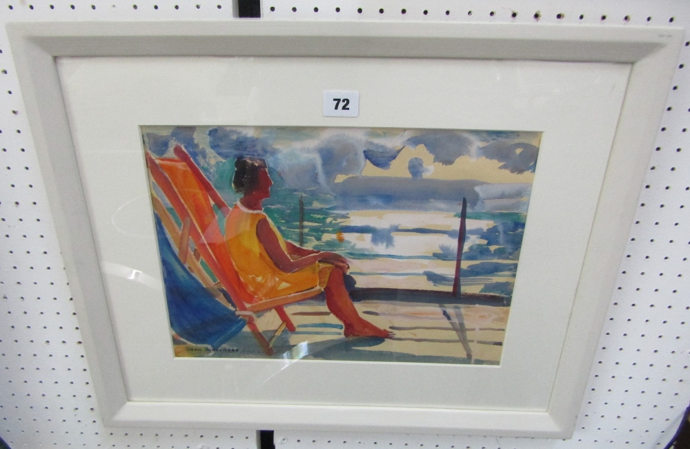 Jean Dryden Alexander (1911-1994) - 'Woman in Deck Chair', signed, Gouache, 27 x 36cm, framed - Image 4 of 4