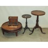 One lot of miscellaneous small furniture to include two antique tripod tables of varying size,