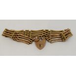 9ct gate link bracelet with heart padlock clasp, 13.2g