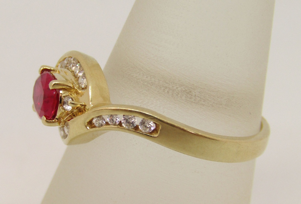 14ct ruby and cubic zirconia crossover dress ring, size T, 3.6g - Image 2 of 2