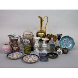 A collection of oriental ceramics and enamel wares comprising a pair of 19th century vases with